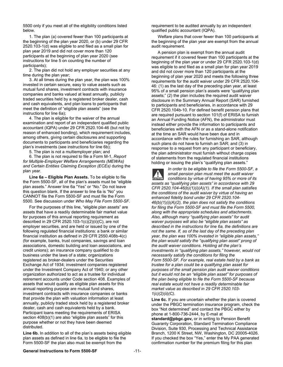 Instructions for Form 5500-SF Short Form Annual Return / Report of Small Employee Benefit Plan, Page 11