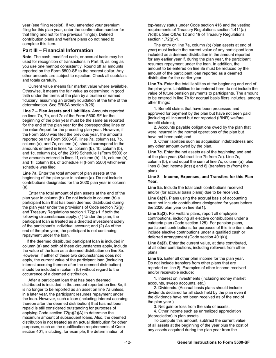 Instructions for Form 5500-SF Short Form Annual Return / Report of Small Employee Benefit Plan, Page 12