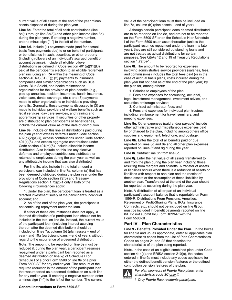 Instructions for Form 5500-SF Short Form Annual Return / Report of Small Employee Benefit Plan, Page 13