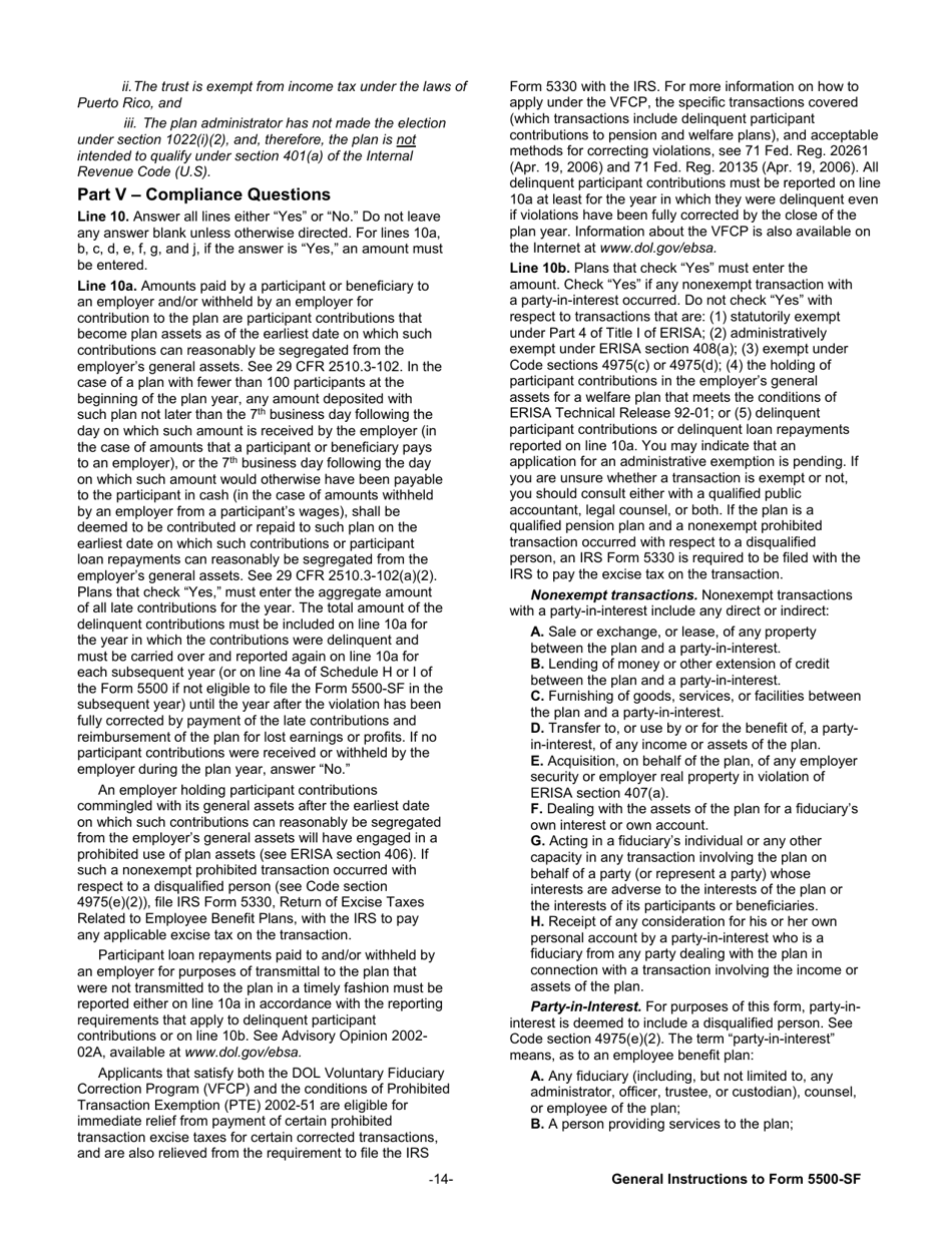 Instructions for Form 5500-SF Short Form Annual Return / Report of Small Employee Benefit Plan, Page 14