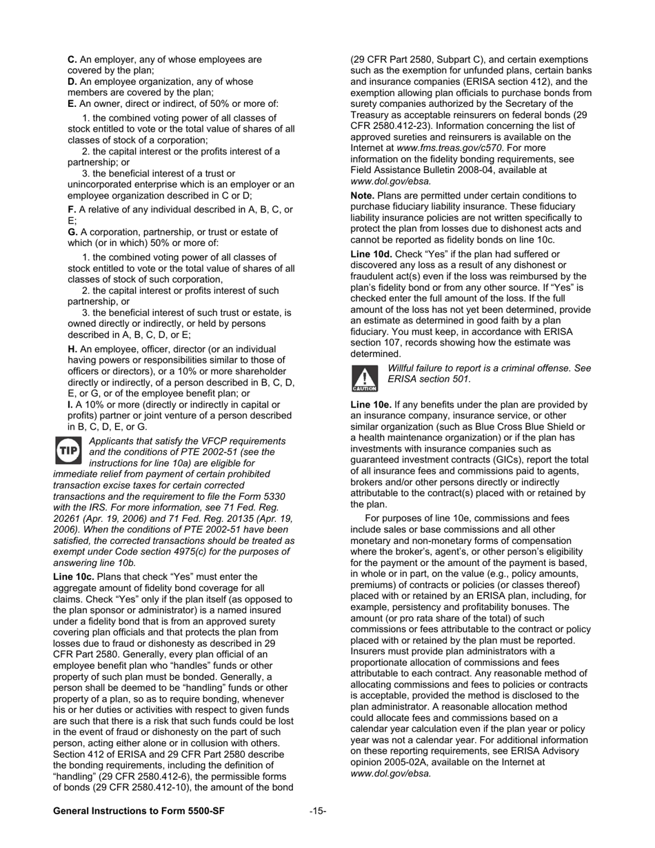 Instructions for Form 5500-SF Short Form Annual Return / Report of Small Employee Benefit Plan, Page 15