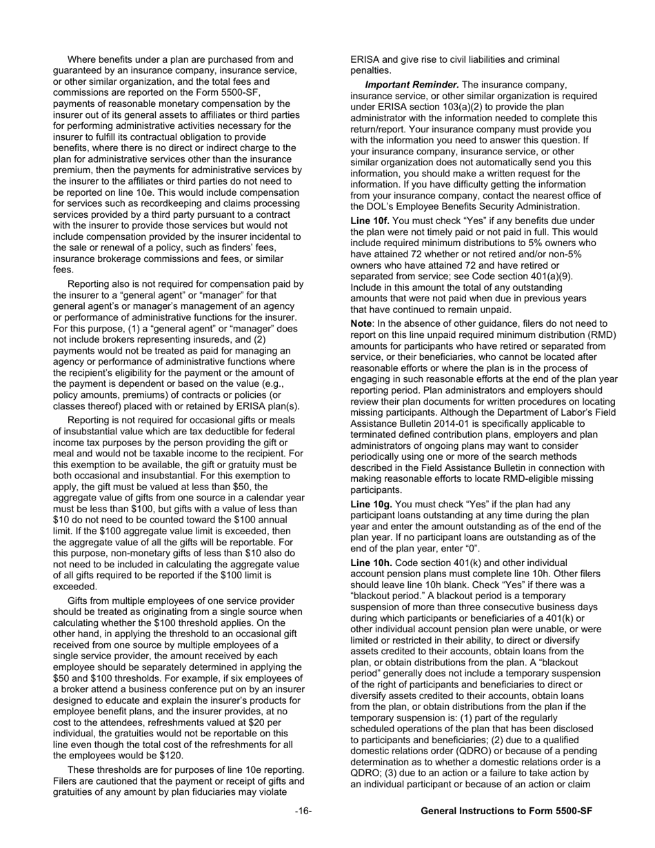 Instructions for Form 5500-SF Short Form Annual Return / Report of Small Employee Benefit Plan, Page 16