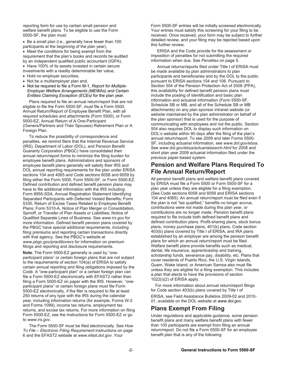 Instructions for Form 5500-SF Short Form Annual Return / Report of Small Employee Benefit Plan, Page 2