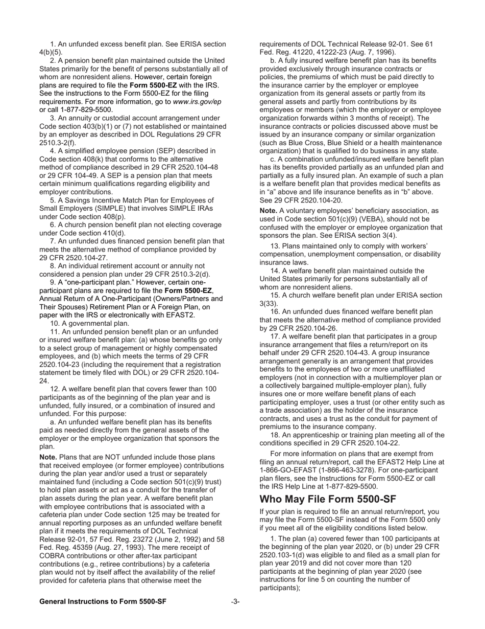 Instructions for Form 5500-SF Short Form Annual Return / Report of Small Employee Benefit Plan, Page 3