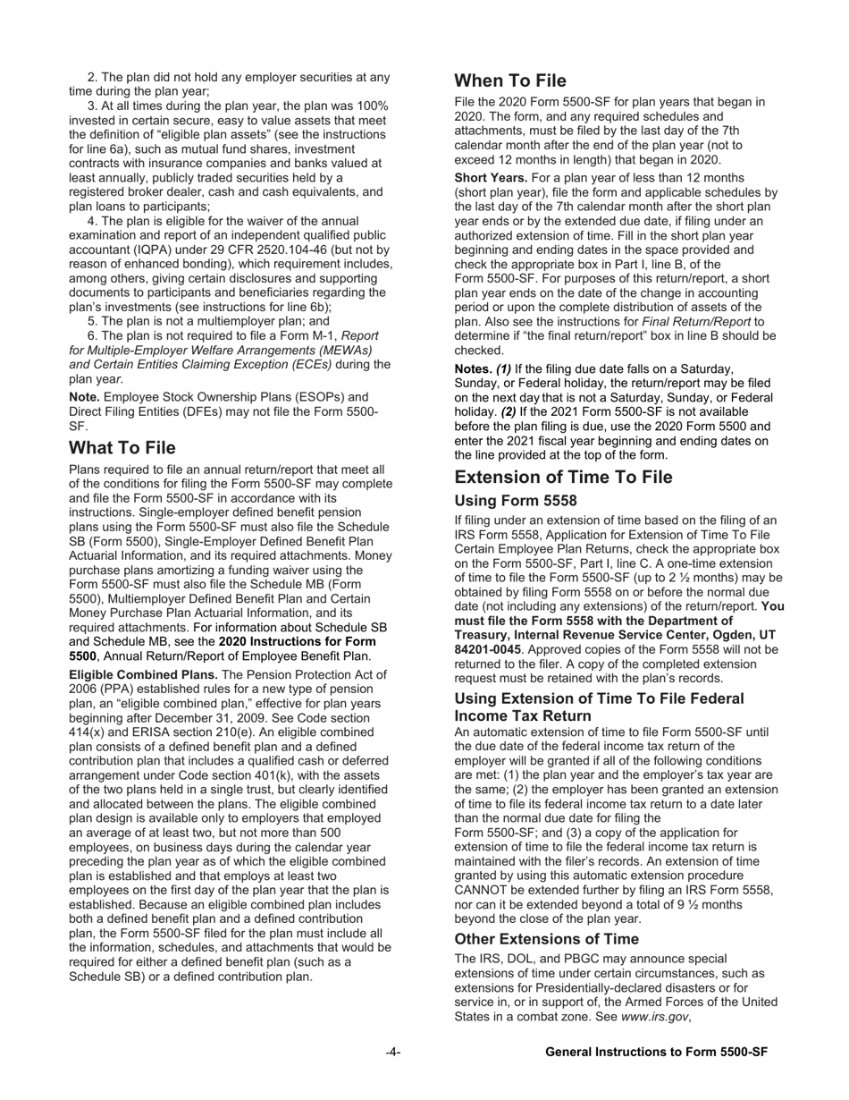 Instructions for Form 5500-SF Short Form Annual Return / Report of Small Employee Benefit Plan, Page 4