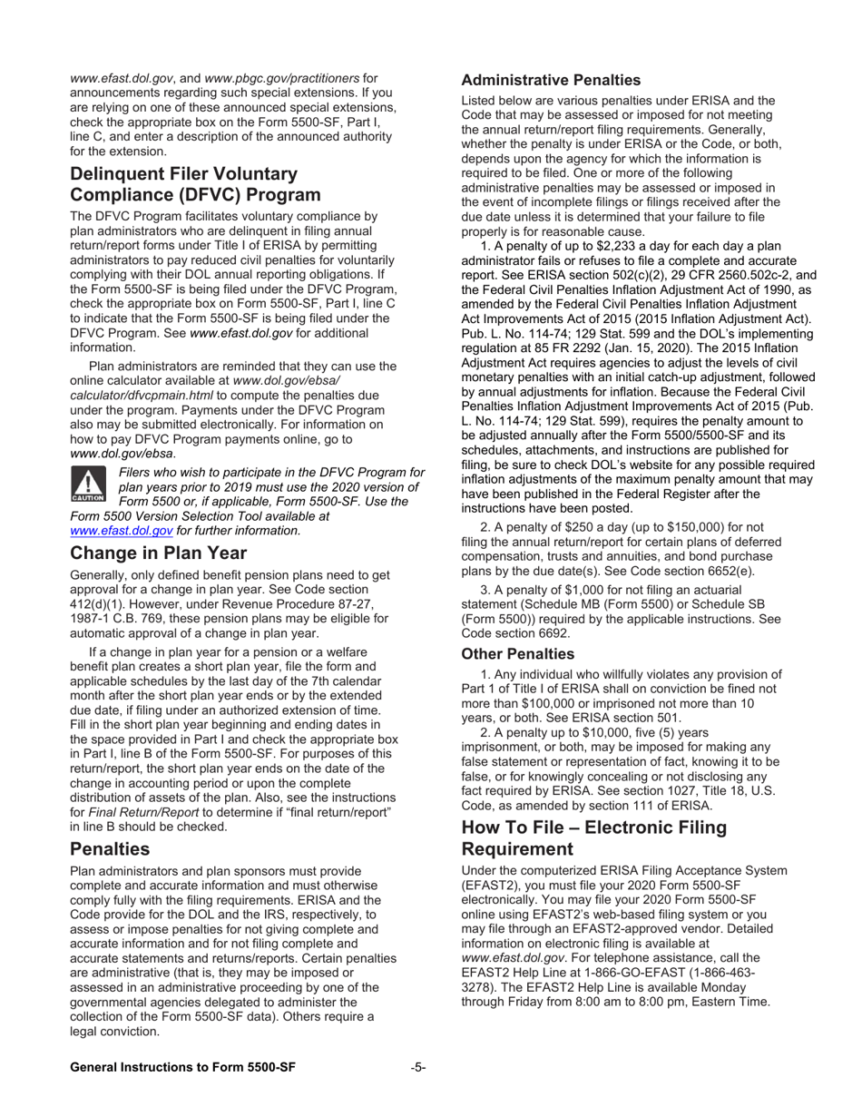 Instructions for Form 5500-SF Short Form Annual Return / Report of Small Employee Benefit Plan, Page 5