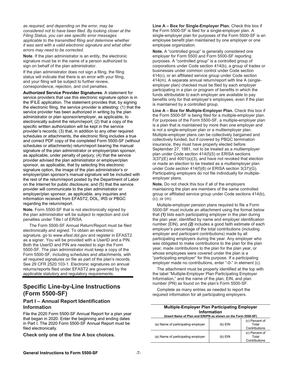 Instructions for Form 5500-SF Short Form Annual Return / Report of Small Employee Benefit Plan, Page 7