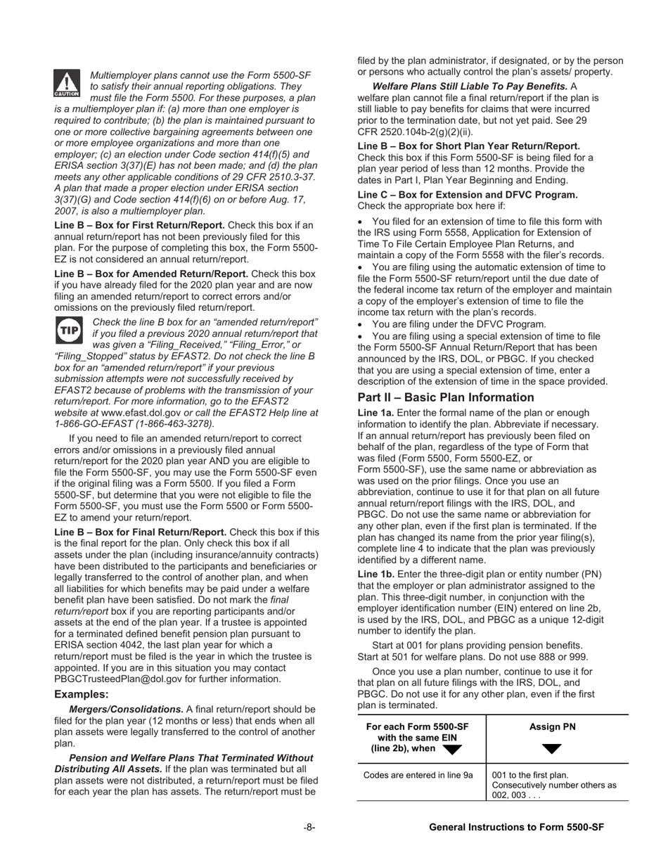 Instructions for Form 5500-SF Short Form Annual Return / Report of Small Employee Benefit Plan, Page 8