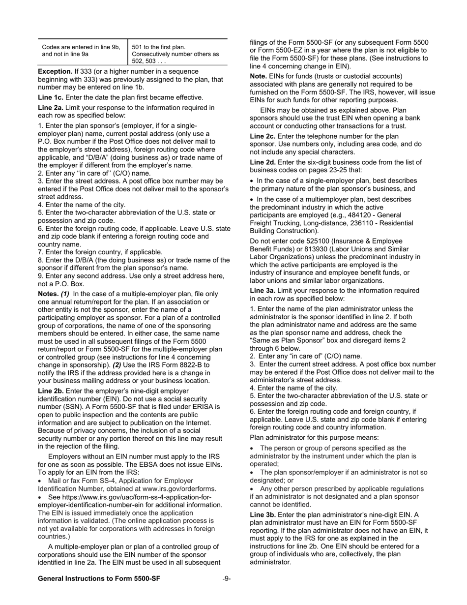 Instructions for Form 5500-SF Short Form Annual Return / Report of Small Employee Benefit Plan, Page 9