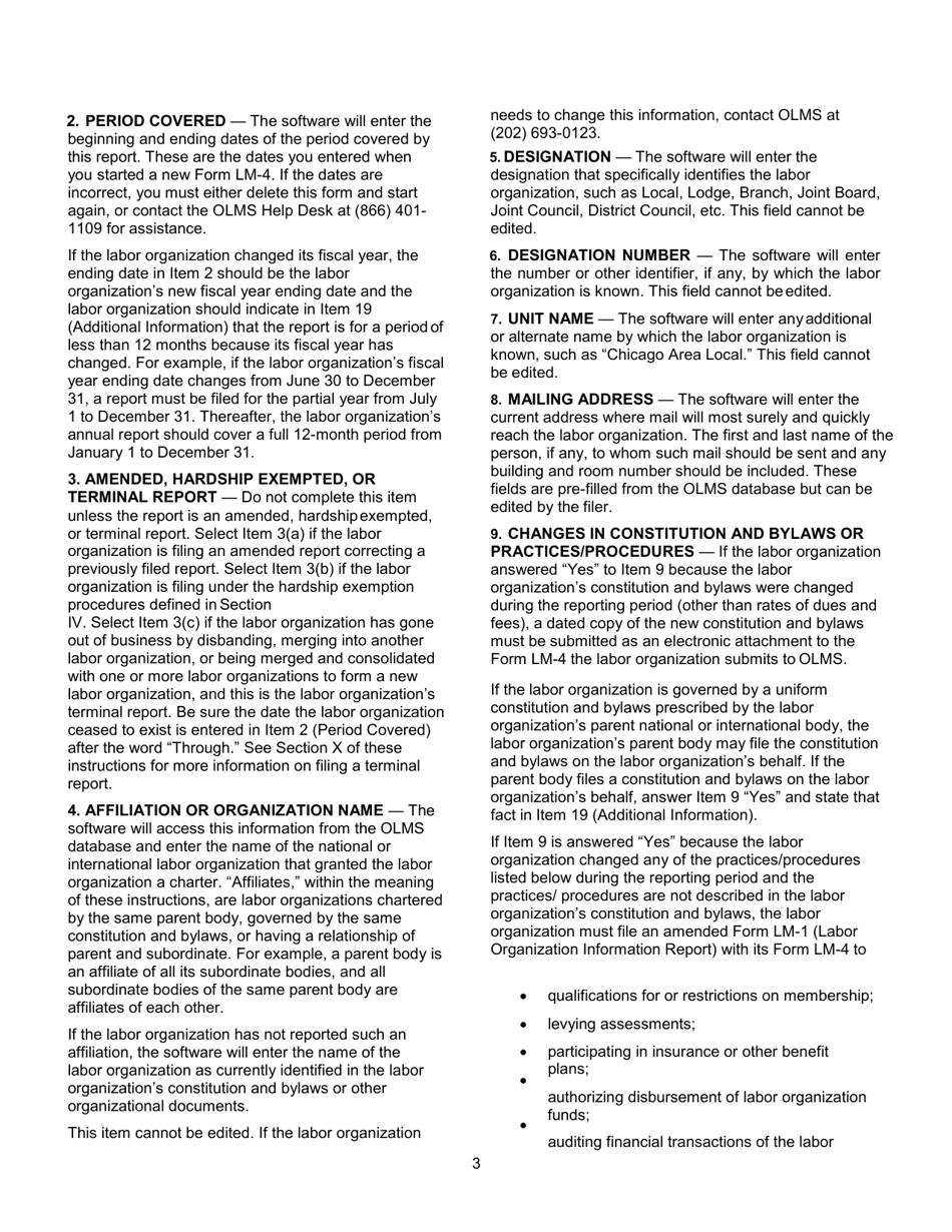 Download Instructions for Form LM4 Labor Organization Annual Report