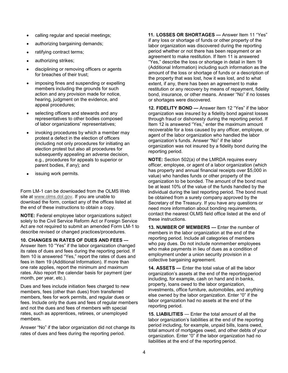 Download Instructions for Form LM4 Labor Organization Annual Report