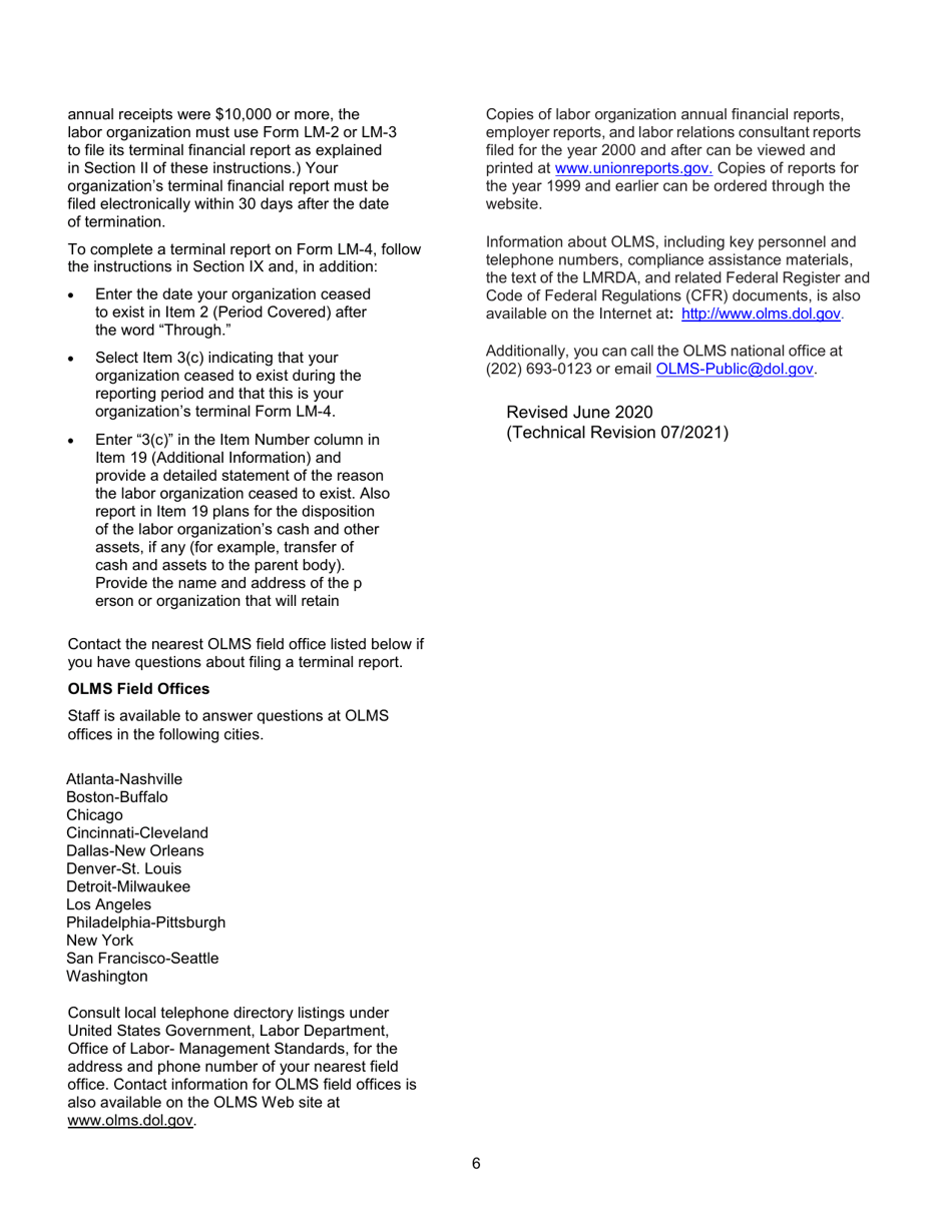 Instructions for Form LM-4 Labor Organization Annual Report, Page 6