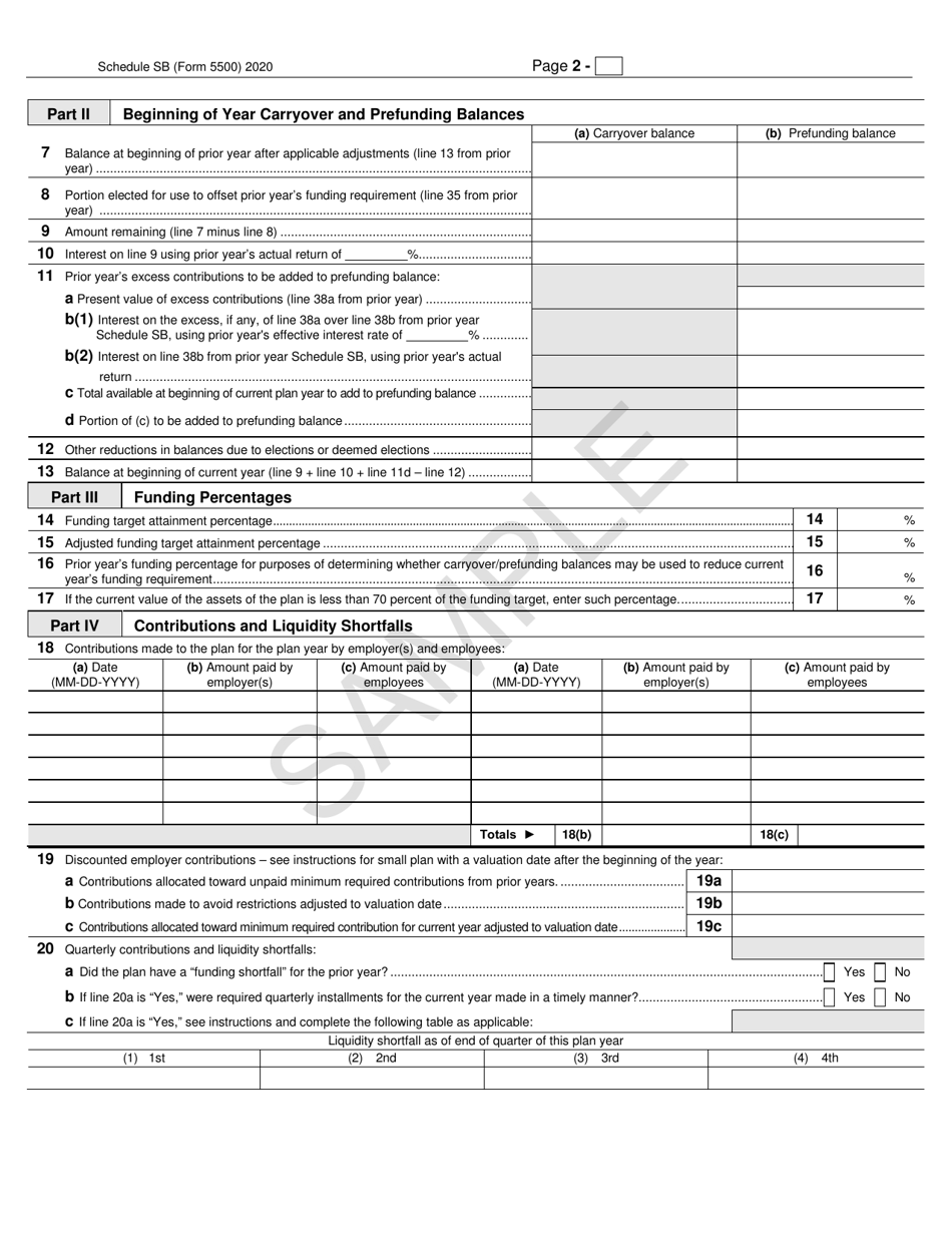 Form 5500 Schedule SB Single-Employer Defined Benefit Plan Actuarial Information - Sample, Page 2