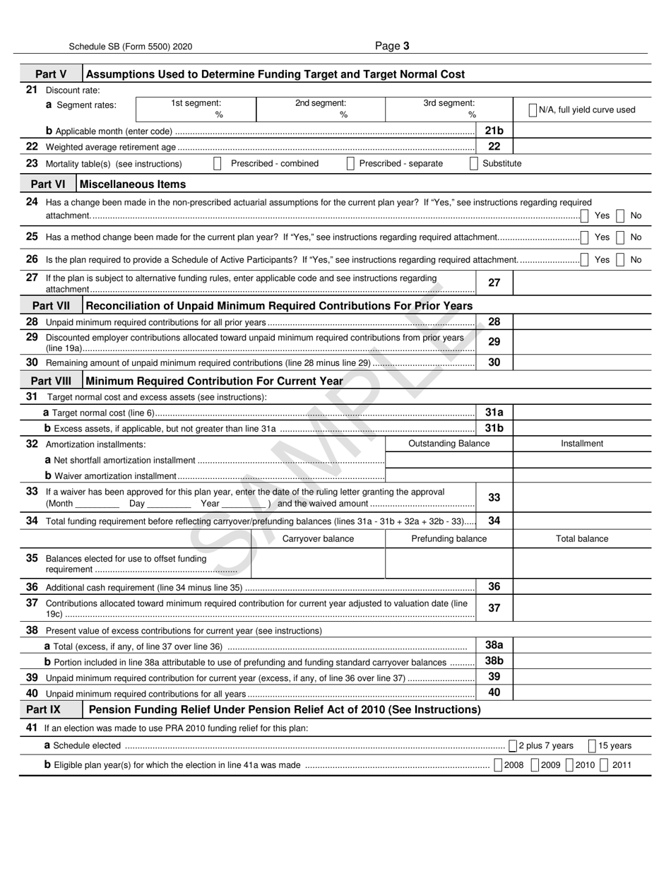 Form 5500 Schedule SB Single-Employer Defined Benefit Plan Actuarial Information - Sample, Page 3