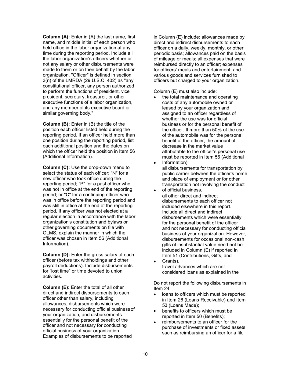 Instructions for Form LM-3 Labor Organization Annual Report, Page 10