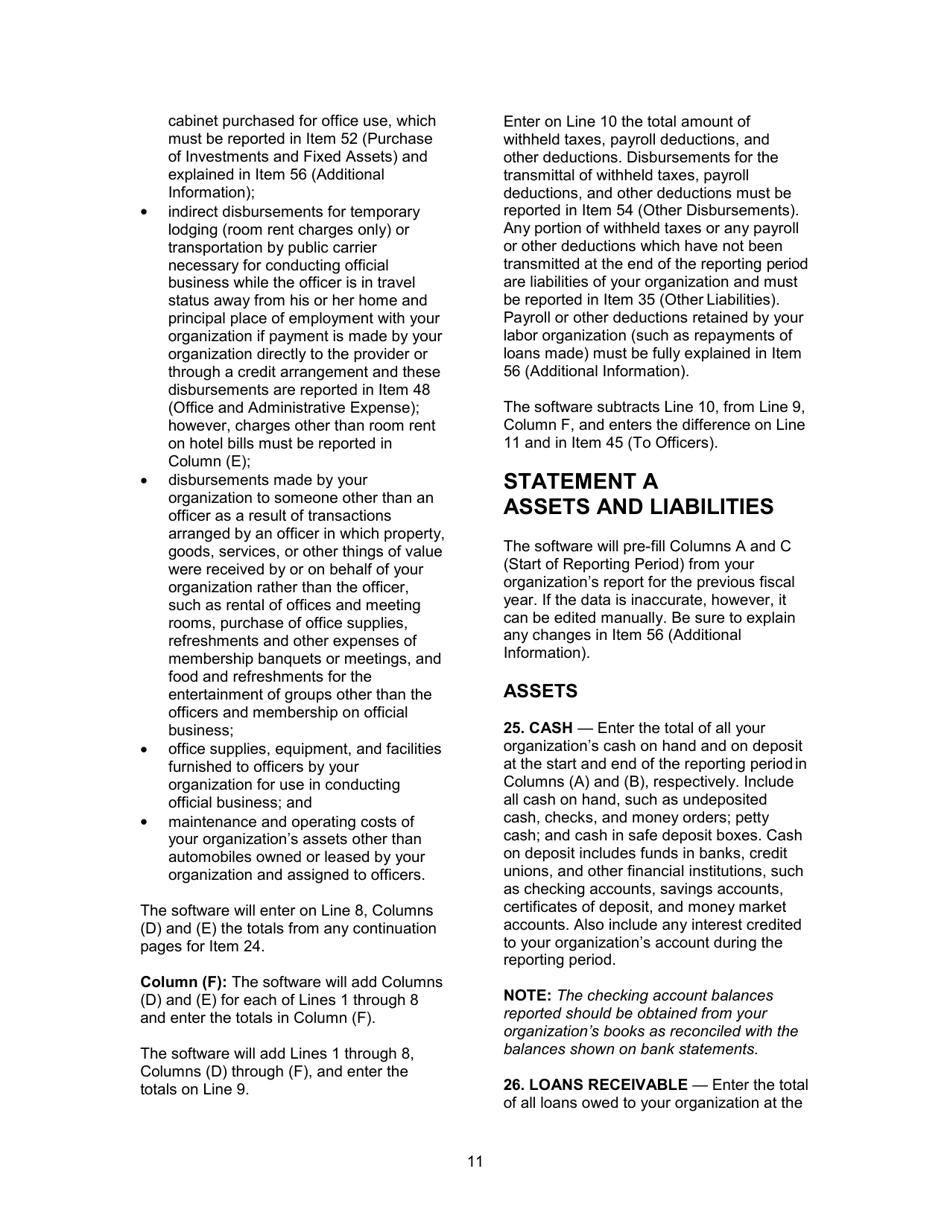 Instructions for Form LM-3 Labor Organization Annual Report, Page 11