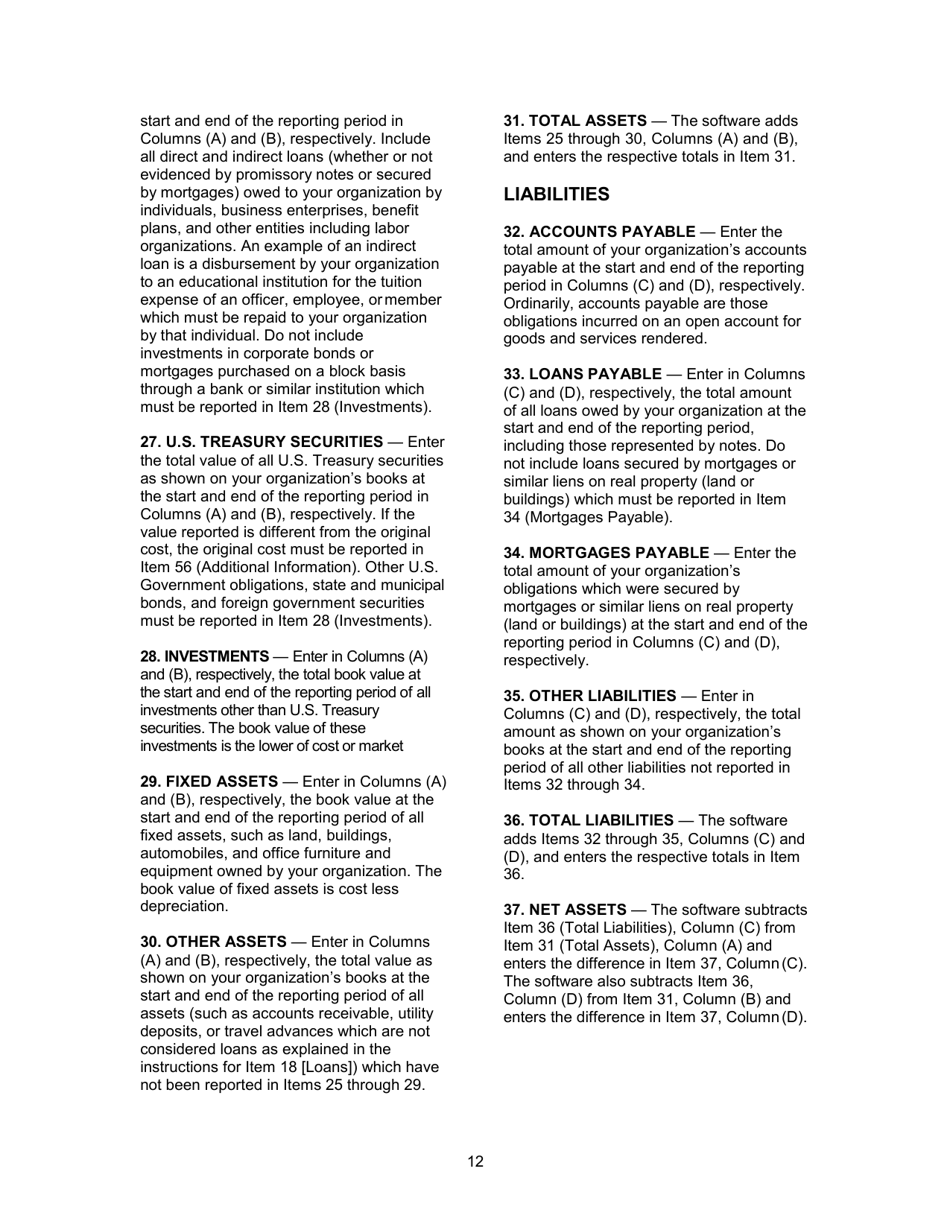 Instructions for Form LM-3 Labor Organization Annual Report, Page 12