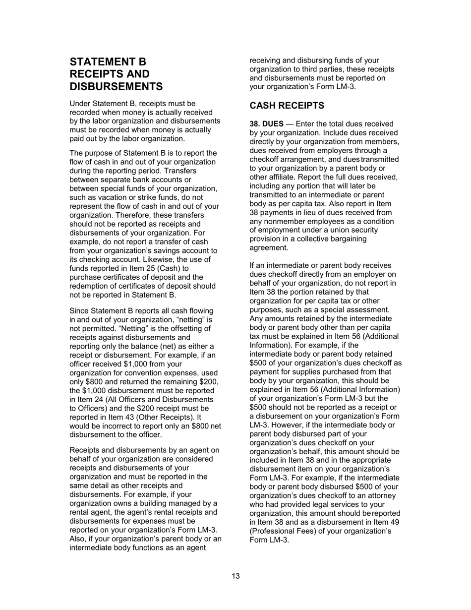 Instructions for Form LM-3 Labor Organization Annual Report, Page 13