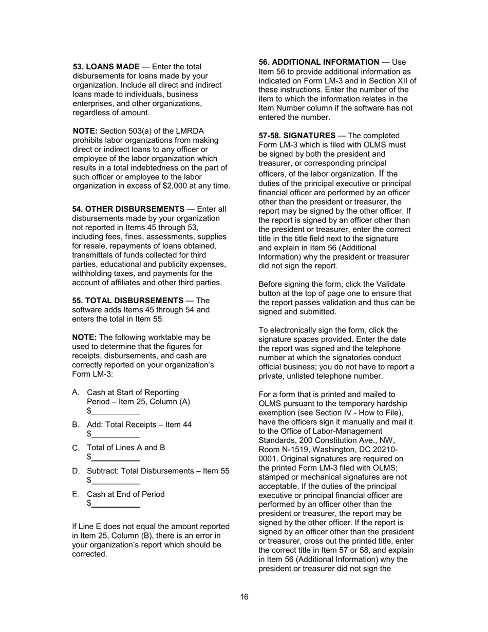 Instructions for Form LM-3 Labor Organization Annual Report, Page 16