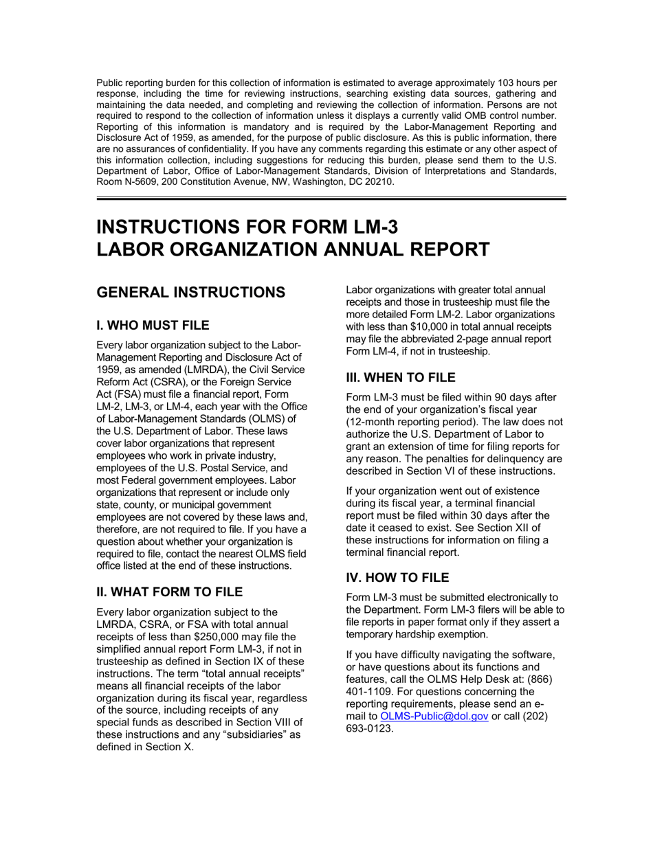 Instructions for Form LM-3 Labor Organization Annual Report, Page 1