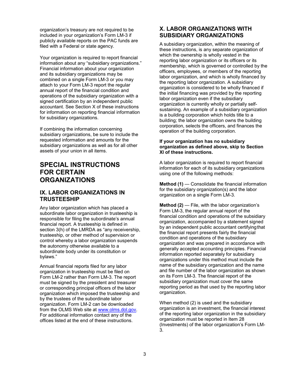 Instructions for Form LM-3 Labor Organization Annual Report, Page 3