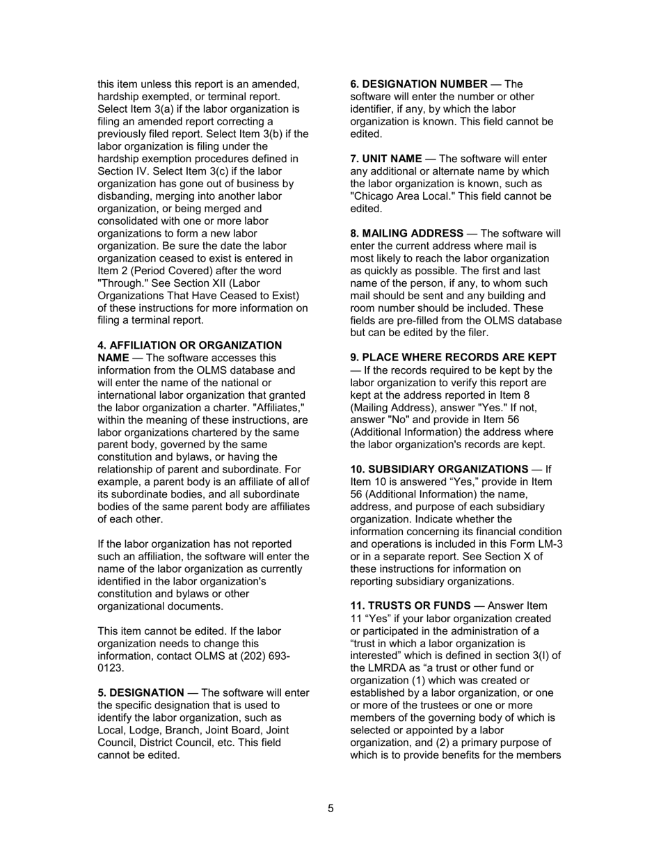 Instructions for Form LM-3 Labor Organization Annual Report, Page 5
