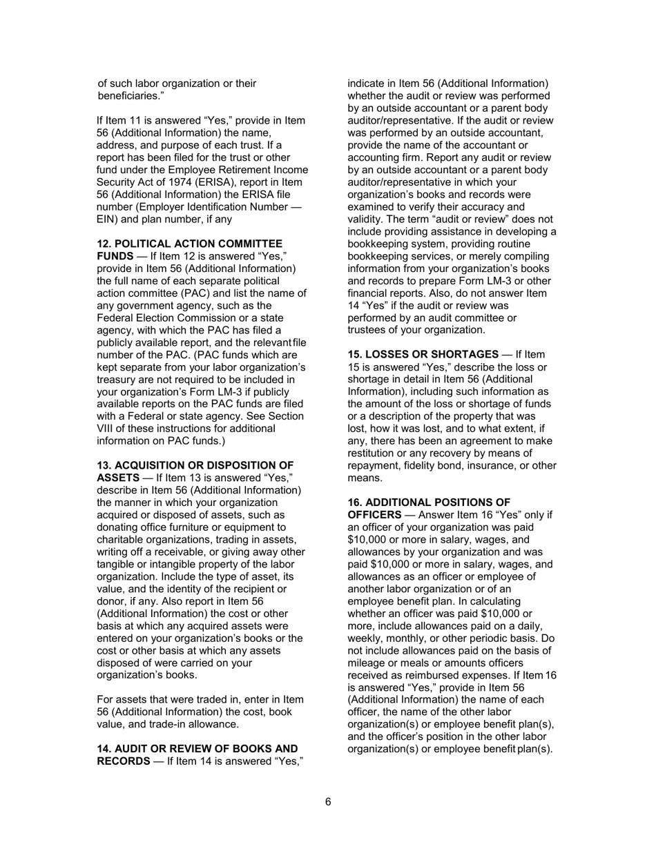 Instructions for Form LM-3 Labor Organization Annual Report, Page 6