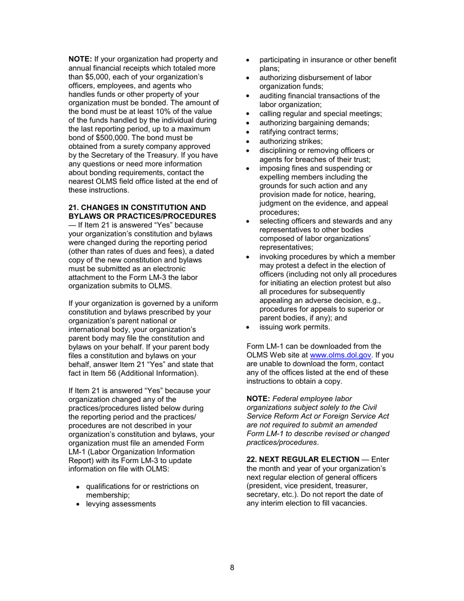 Instructions for Form LM-3 Labor Organization Annual Report, Page 8
