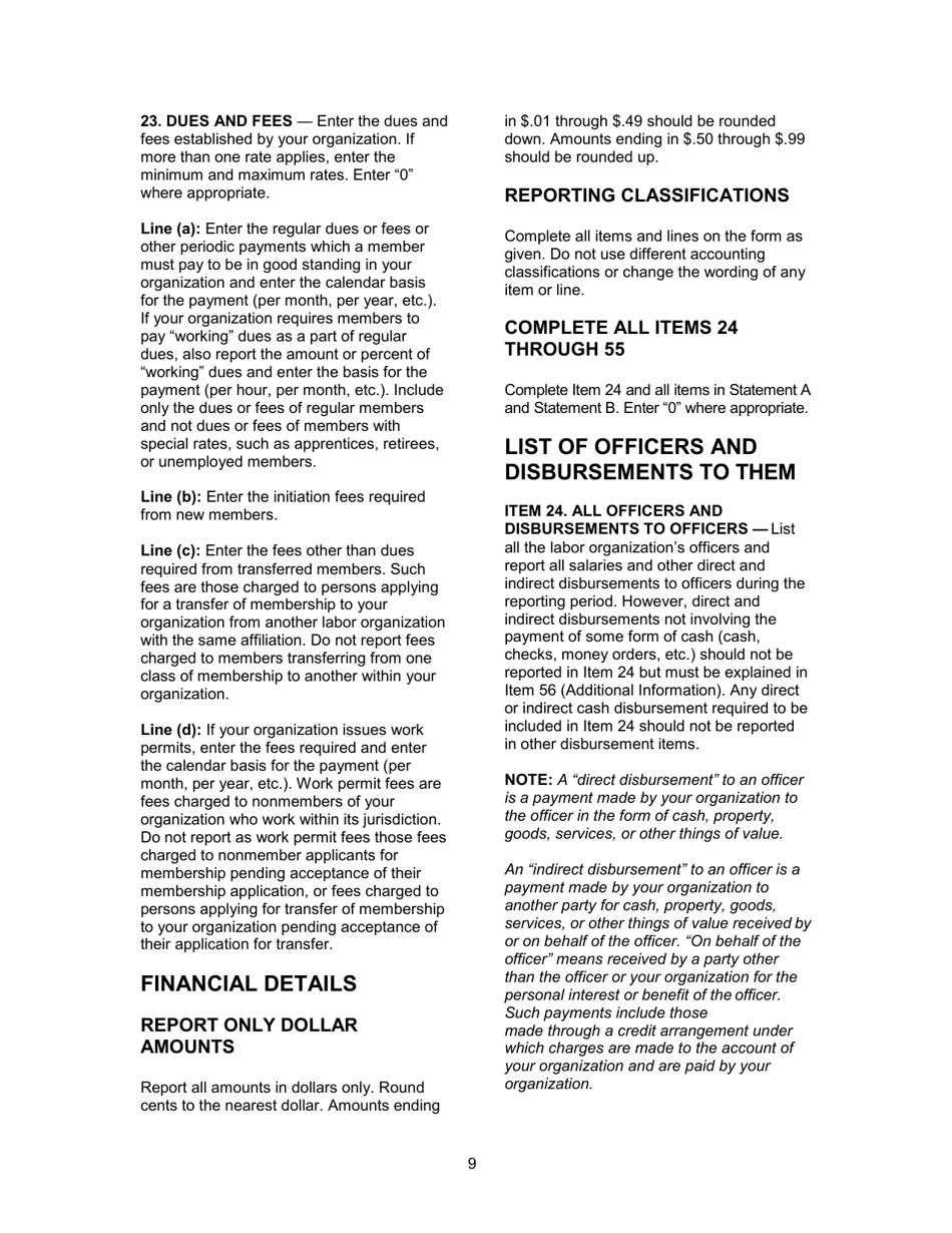 Instructions for Form LM-3 Labor Organization Annual Report, Page 9