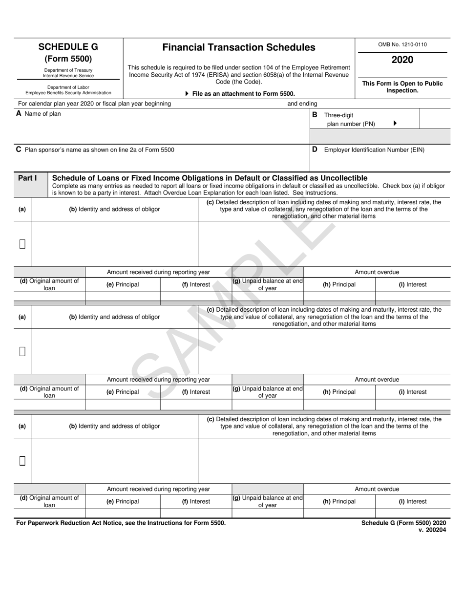 Form 5500 Schedule G 2020 Fill Out, Sign Online and Download