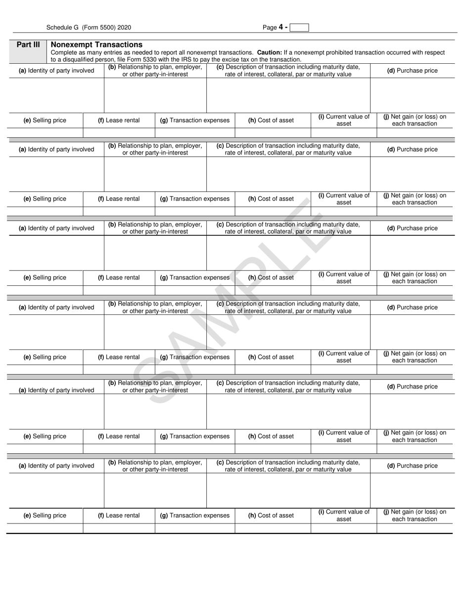 Form 5500 Schedule G Financial Transaction Schedules - Sample, Page 4