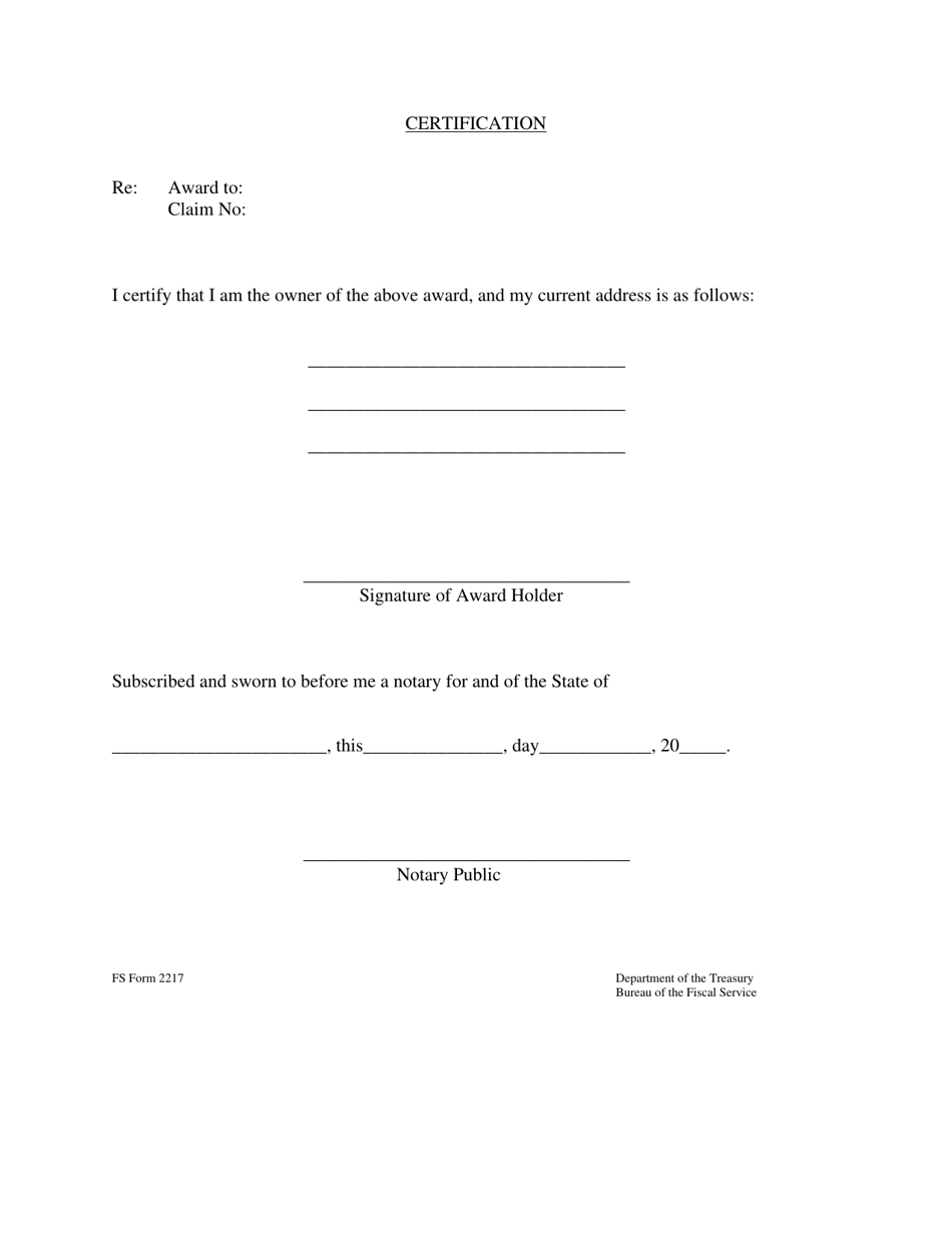 FS Form 2217 Certification, Page 1