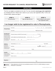 Voter Request to Cancel Registration - Pennsylvania