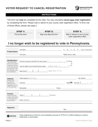 Document preview: Voter Request to Cancel Registration - Pennsylvania