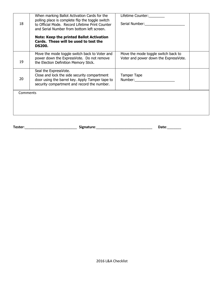 Early Voting Expressvote Logic and Accuracy Checklist, Page 4