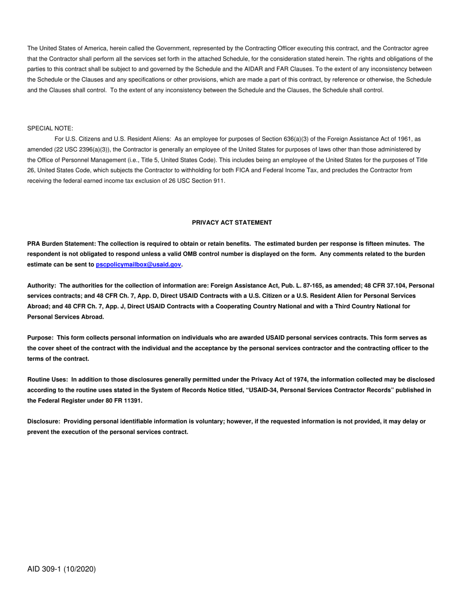 Form AID309-1 Contract With an Individual for Personal Services, Page 2