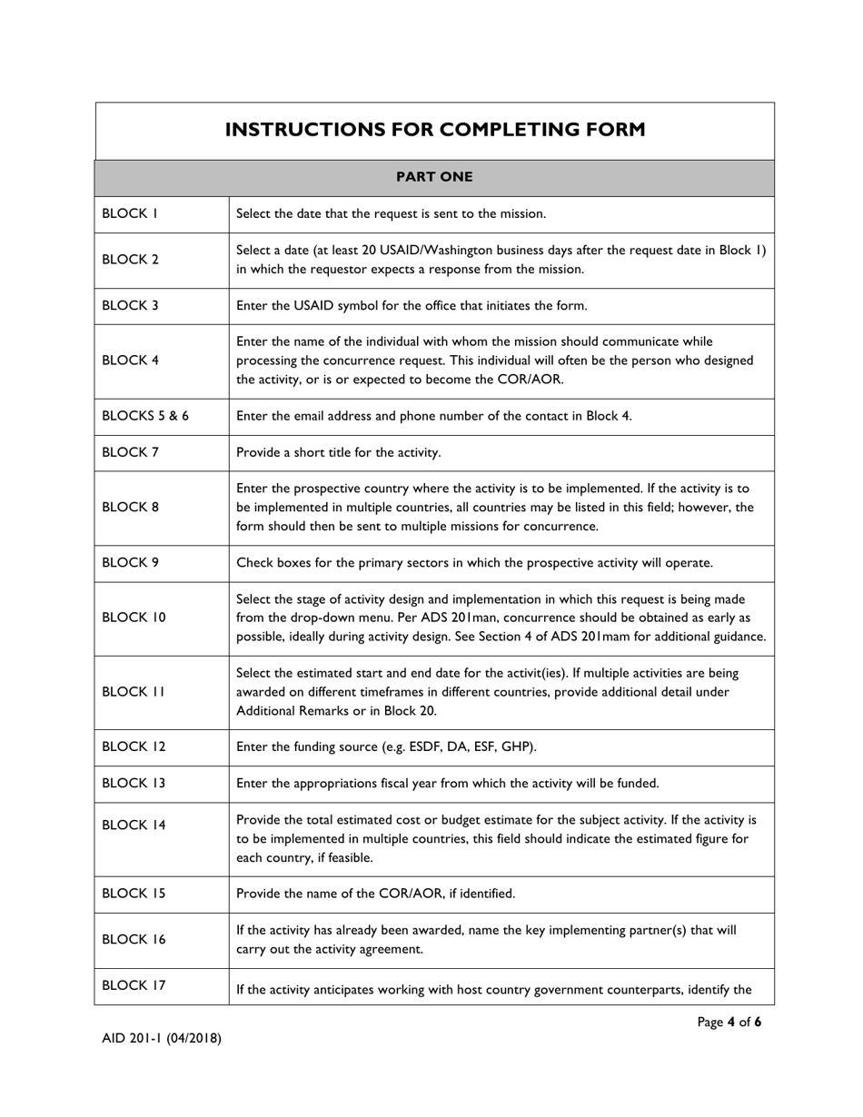 Form AID201-1 Mission Concurrence Request Form, Page 4