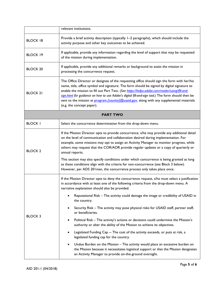 Form AID201-1 Mission Concurrence Request Form, Page 5