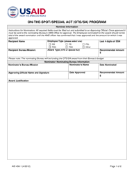 Form AID456-1 &quot;On-The-Spot/Special Act (Ots/Sa) Program&quot;