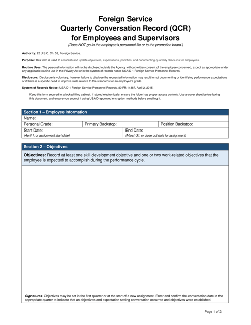 Form AID461-4 Foreign Service Quarterly Conversation Record (Qcr) for Employees and Supervisors