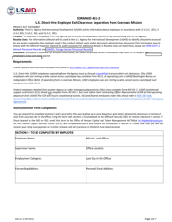 Form AID451-2 &quot;U.S. Direct-Hire Employee Exit Clearance: Separation From Overseas Mission&quot;