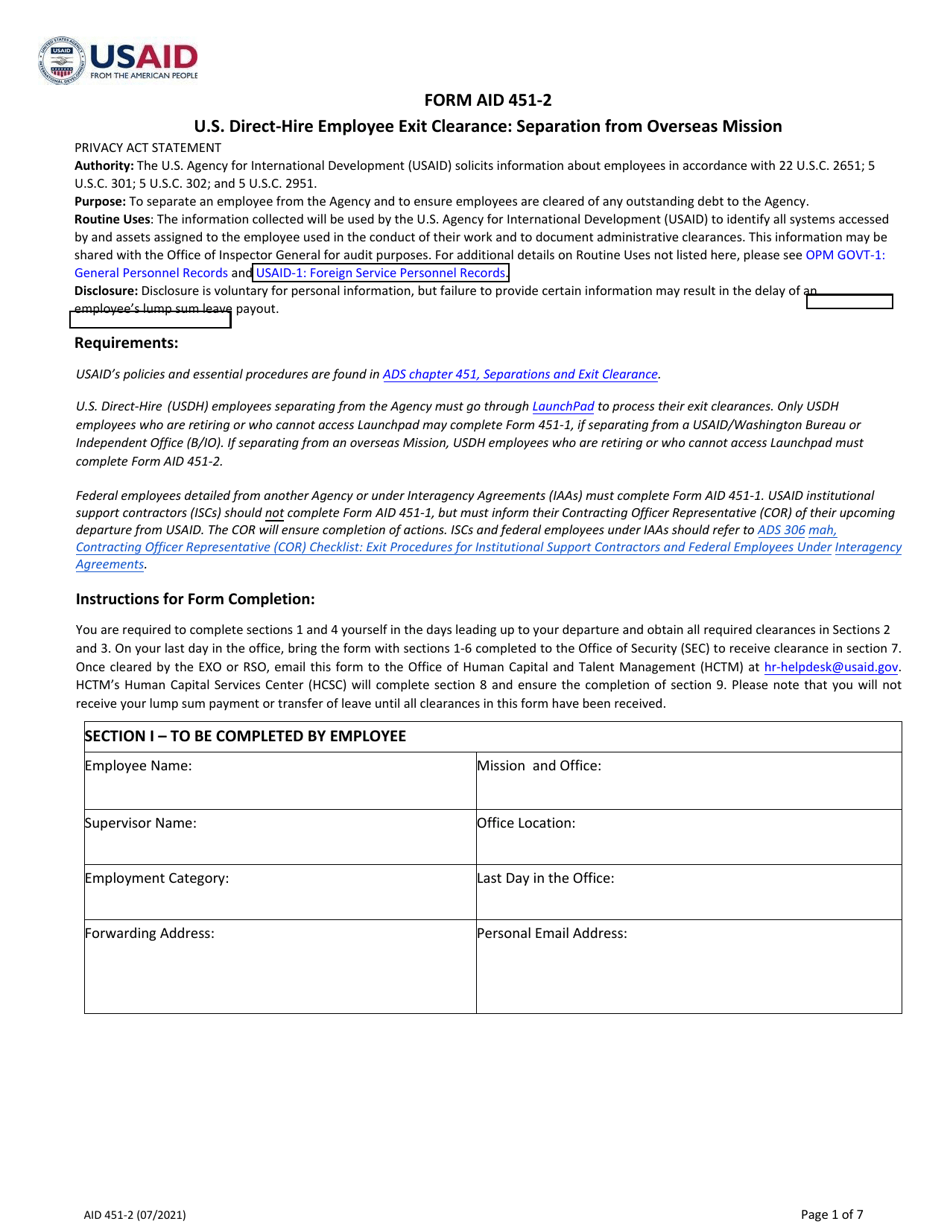 Form AID451-2 - Fill Out, Sign Online and Download Fillable PDF ...