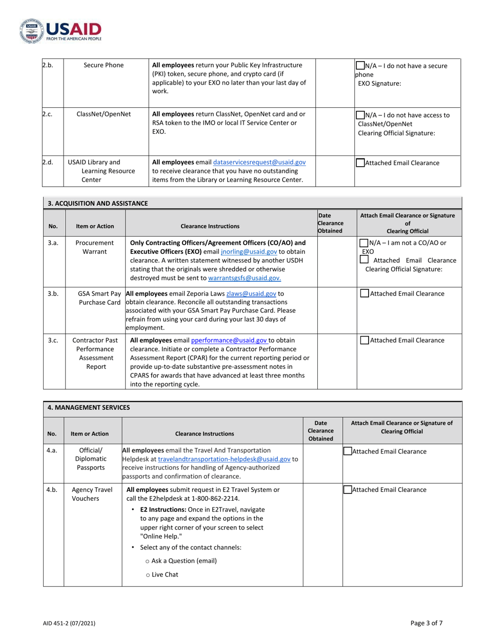 Form AID451-2 U.S. Direct-Hire Employee Exit Clearance: Separation From Overseas Mission, Page 3