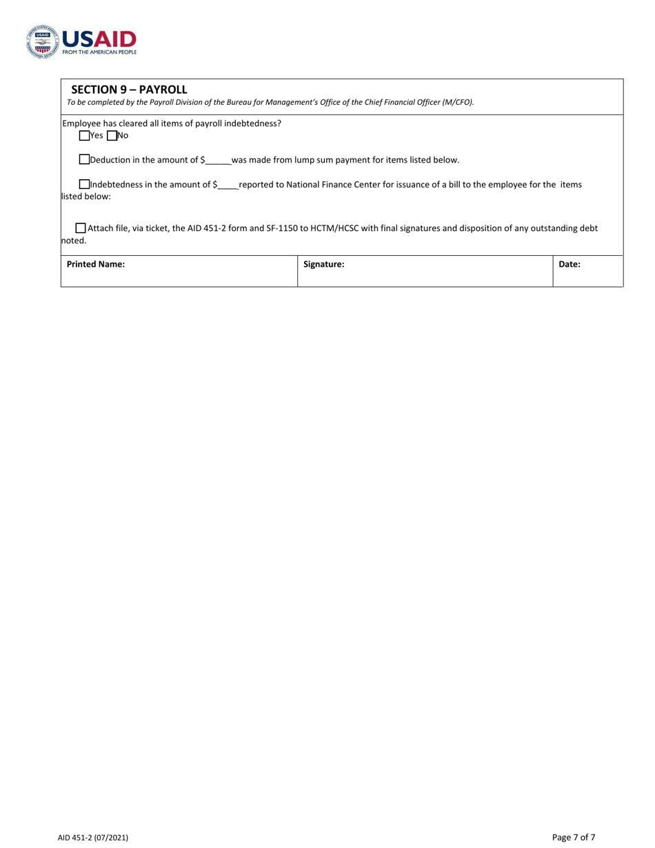 Form AID451-2 U.S. Direct-Hire Employee Exit Clearance: Separation From Overseas Mission, Page 7