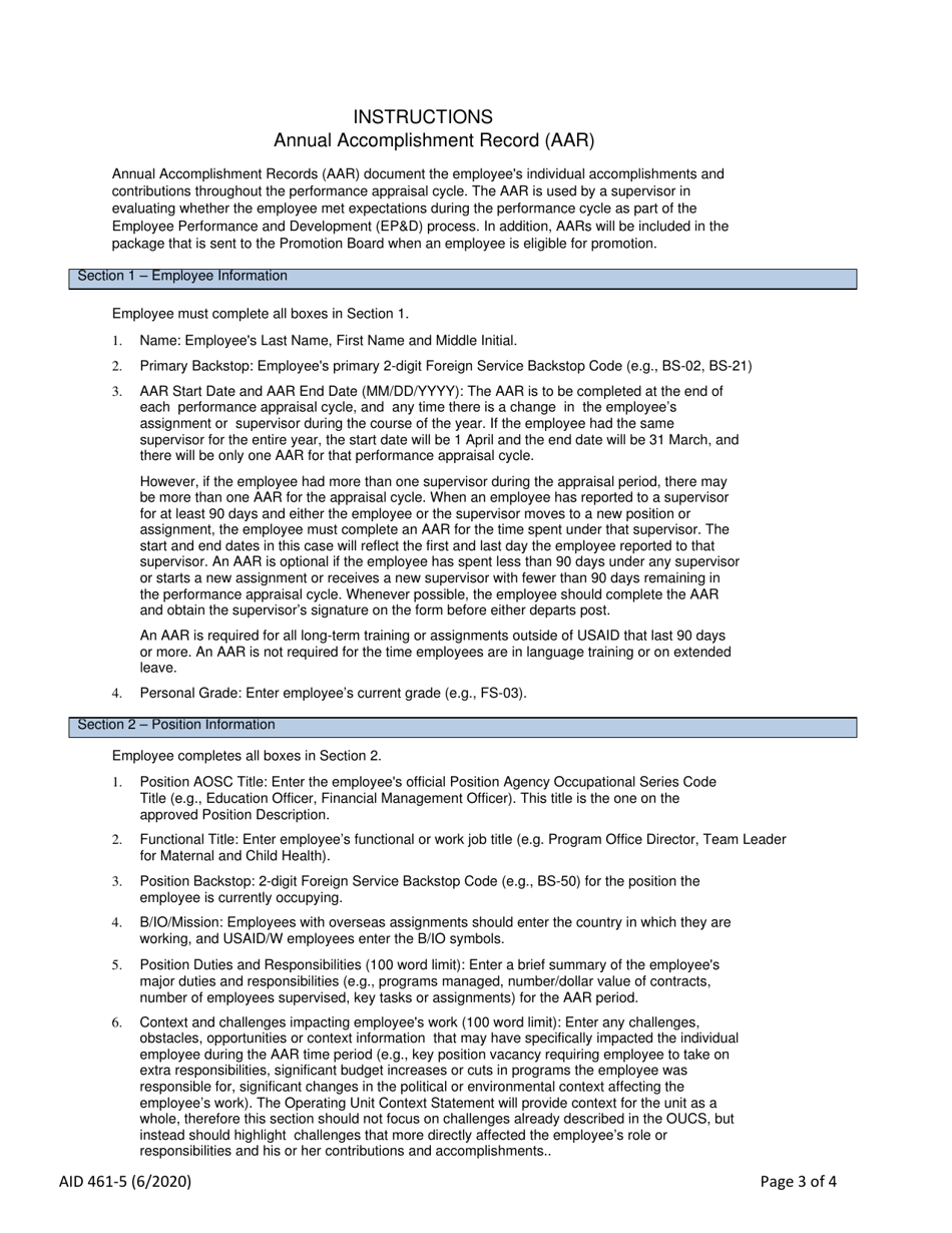 Form AID461-5 Foreign Service Annual Accomplishment Record (AAR), Page 3