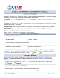 Form AID480-2 &quot;Excess Leave Carryover Request&quot;, 2021