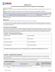 Form AID451-3 &quot;Personal Services Contractor Exit Clearance: Separation From Washington&quot;