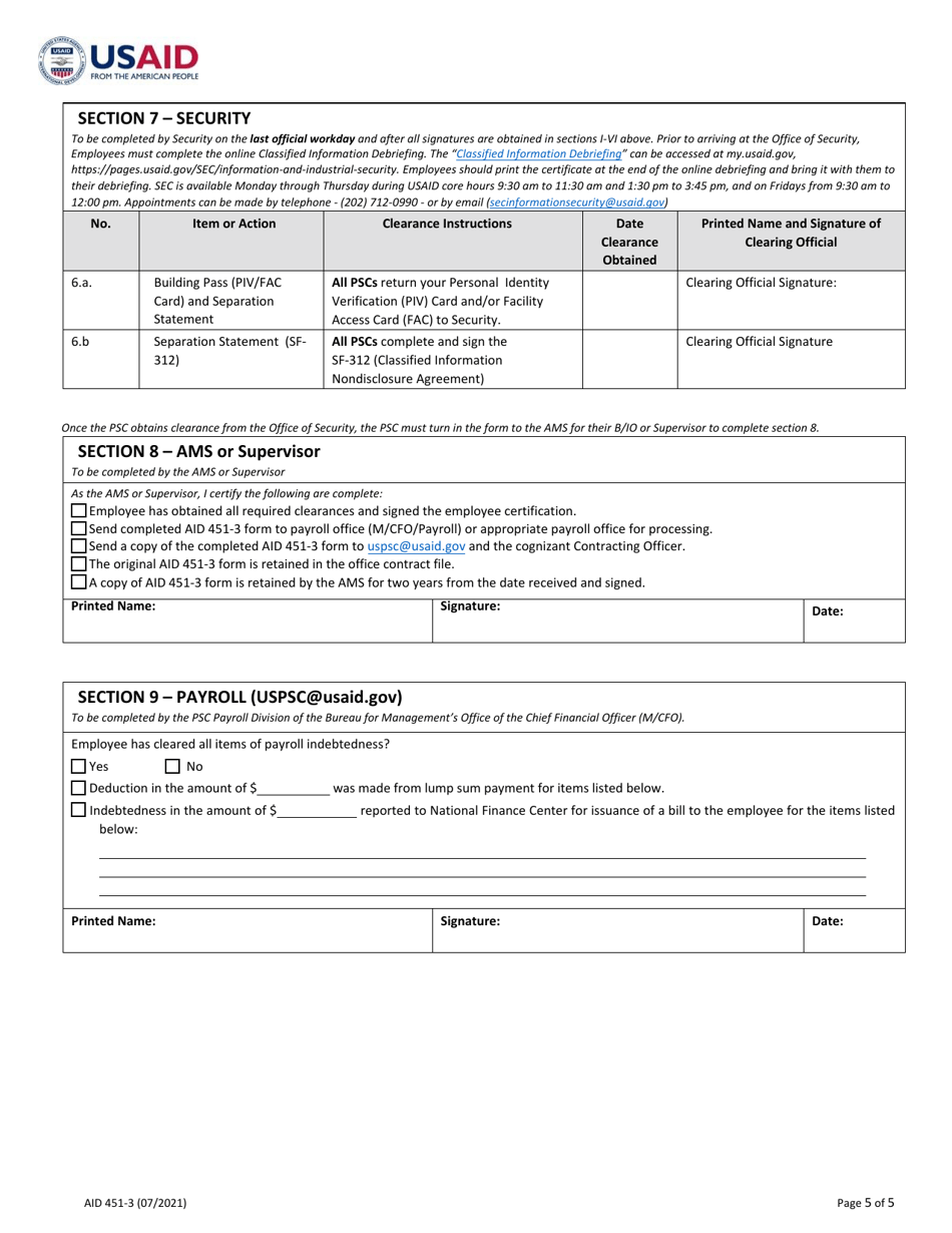 Form AID451-3 Personal Services Contractor Exit Clearance: Separation From Washington, Page 5