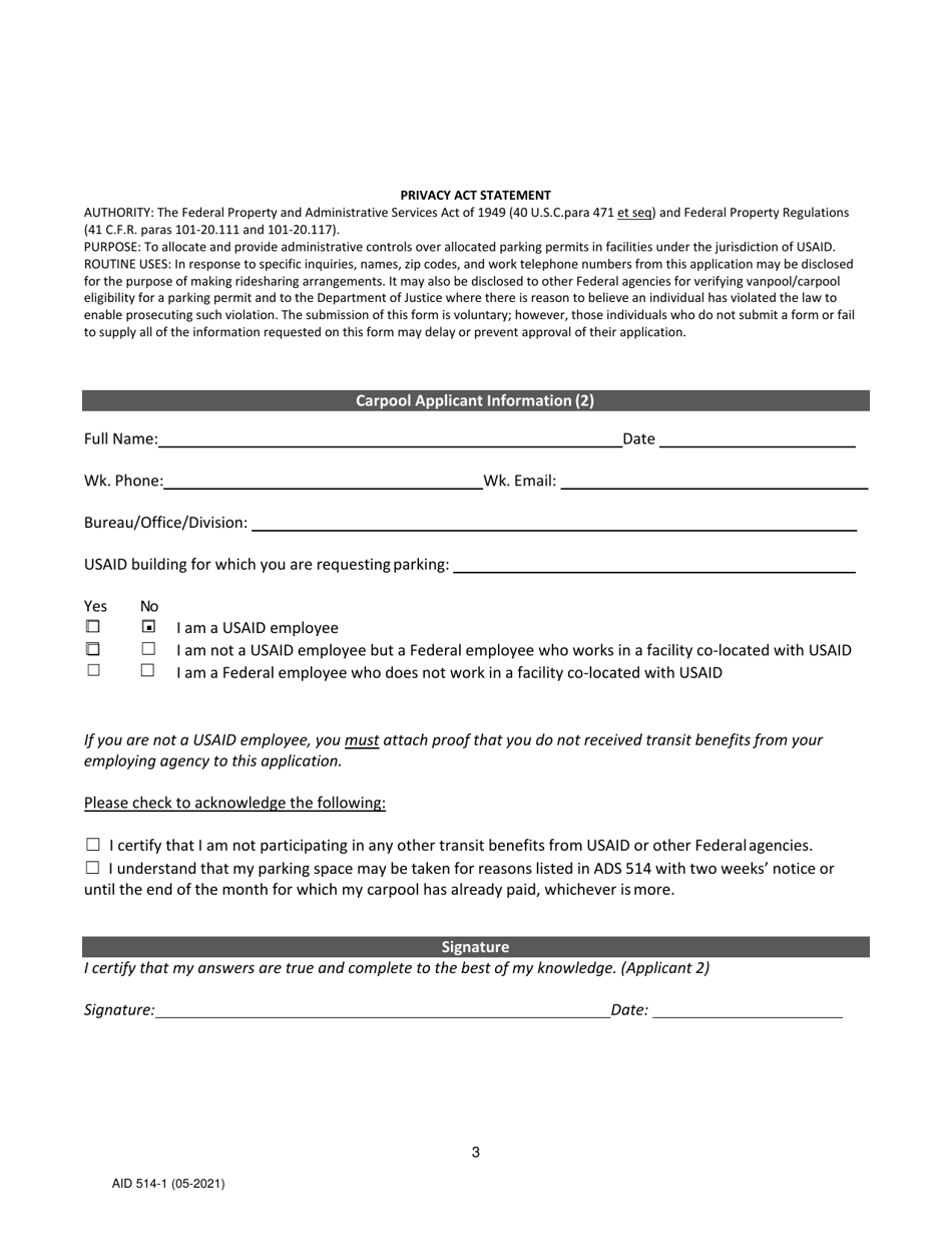 Form AID514-1 Usaid Carpool / Vanpool Application, Page 3