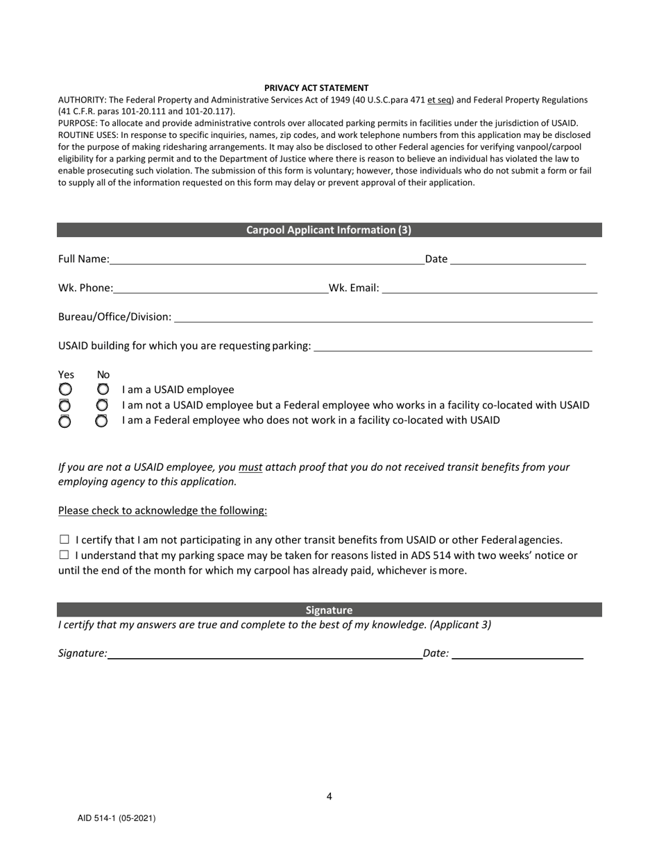 Form AID514-1 Usaid Carpool / Vanpool Application, Page 4